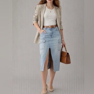 American Eagle Long Denim Cargo Skirt